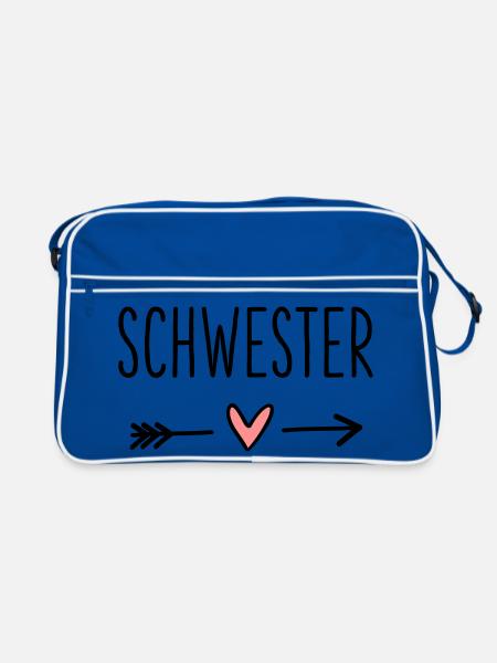 Schwester Herz Pfeil Liebe Freundin Geschenk - Retro Tasche - Blau/Weiß - Vorne