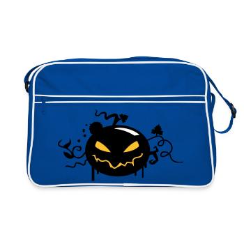 citrouille d'halloween noir avec des yeux brillants - Sac Retro - bleu/blanc - Devant