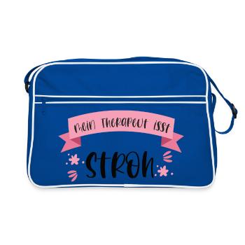 Lustiger Pferde Spruch Reiten Therapeut Stroh - Retro Tasche - Blau/Weiß - Vorne