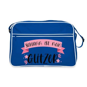 Schlamm Stall Landwirtschaft Landwirtin Glitzer - Retro Tasche - Blau/Weiß - Vorne