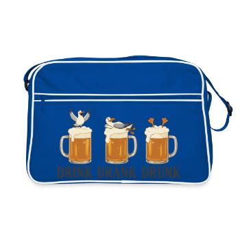 Drink Drank Drunk Beer Seagulls Drinking Saying - Retro Tasche - Blau/Weiß - Vorne
