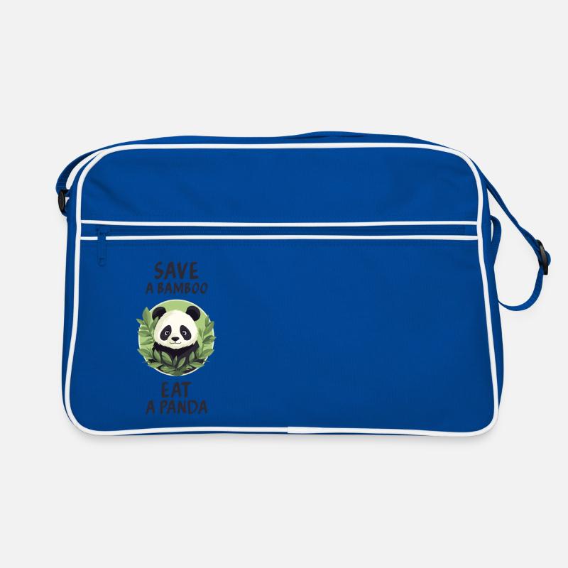 Rette einen Bambus, iss einen Panda. Retro Tasche