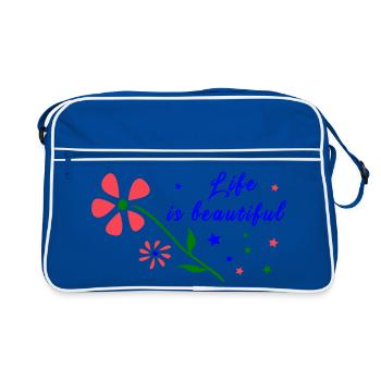 life is beautiful, Blumen - Retro Bag - blue/white - Front