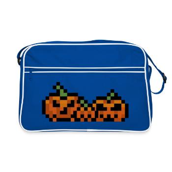 Pixel Kürbis Retro 8Bit Design - Retro Tasche - Blau/Weiß - Vorne