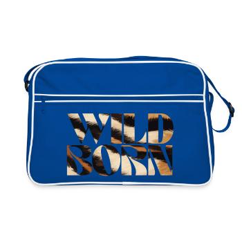 Wild Born Animal Print Text Art - Retro Bag - blue/white - Front