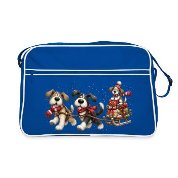 🎁 Weihnachts-Schlittenhunde - Retro Tasche - Blau/Weiß - Vorne