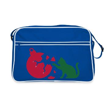 Katze Christbaumkugel Grafik - Retro Tasche - Blau/Weiß - Vorne