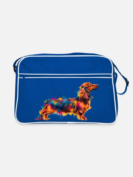Dackel Aquarell-Splash - Retro Tasche - Blau/Weiß
