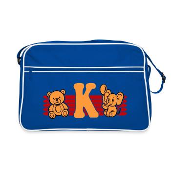 Baby Name Buchstabe K Vorname Teddybär Elefant - Retro Tasche - Blau/Weiß - Vorne