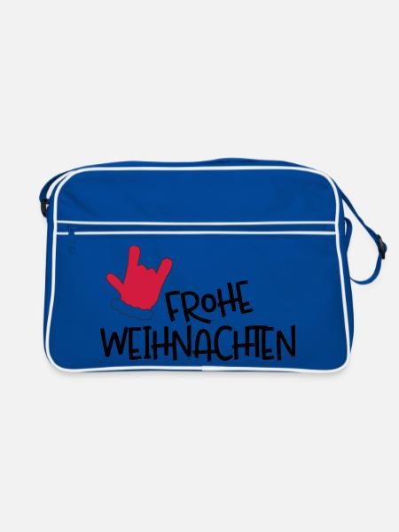 Frohe Weihnachten - Retro Tasche - Blau/Weiß - Vorne