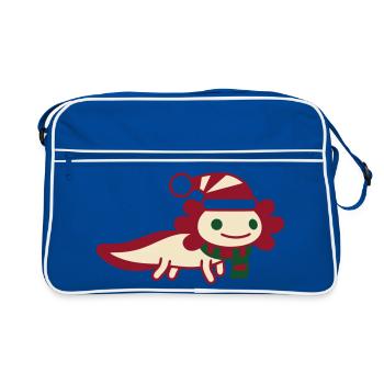 Axolotl Weihnachten Clipart - Retro Tasche - Blau/Weiß - Vorne