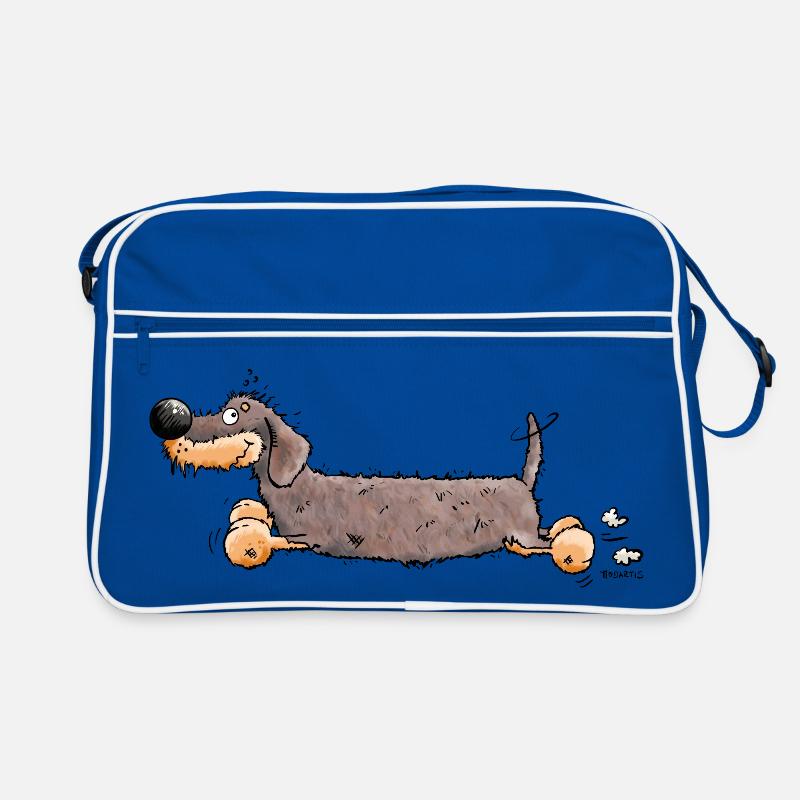Flotter Dackel - Retro Tasche - Blau/Weiß