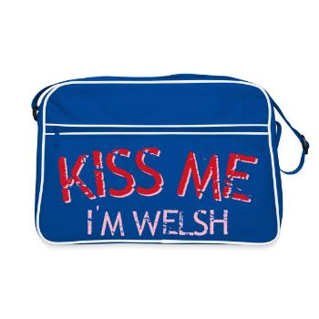 Küss mich, ich bin Waliser - Retro Tasche - Blau/Weiß - Vorne