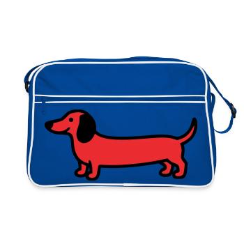Vecteur de profil teckel de chien de chasse - Sac Retro - bleu/blanc - Devant