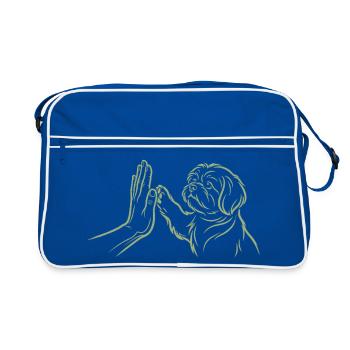 Dog Handshake High Five Paw Human Connection - Retro Bag - blue/white - Front