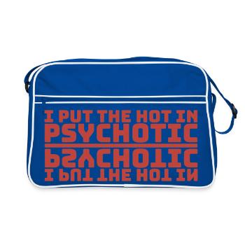 J’AI MIS LE CHAUD DANS PSYCHOTIQUE - écriture miroir rouge - Sac Retro - bleu/blanc - Devant
