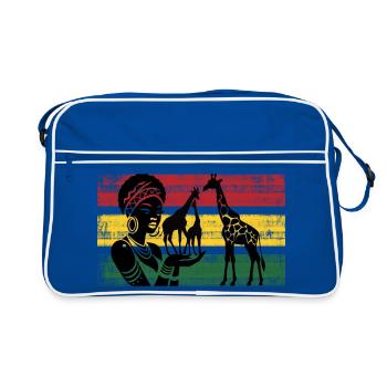 African giraffes in the panorama - Retro Bag - blue/white - Front