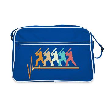 Cricket Heartbeat Retro Batsman Pulse Slogan - Retro Bag - blue/white - Front