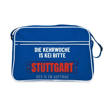 Die Kehrwoche is kei Bitte des is en Aufrag - Retro Tasche - Blau/Weiß - Vorne