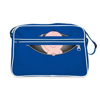 Child coming out of a zippered pocket - Retro Bag - blue/white - Front
