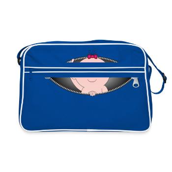 Girl coming out of a zippered pocket - Retro Bag - blue/white - Front