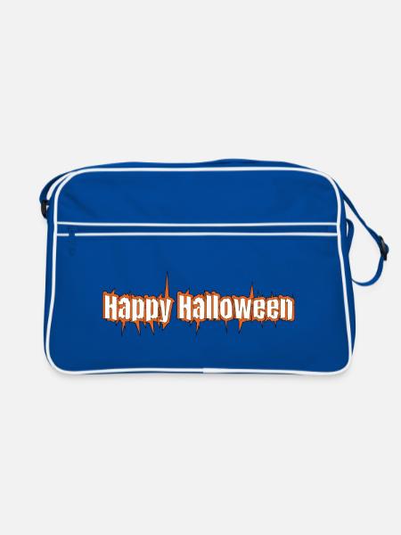 Fröhlicher Halloween-Schriftzug Grusel - Retro Tasche - Blau/Weiß