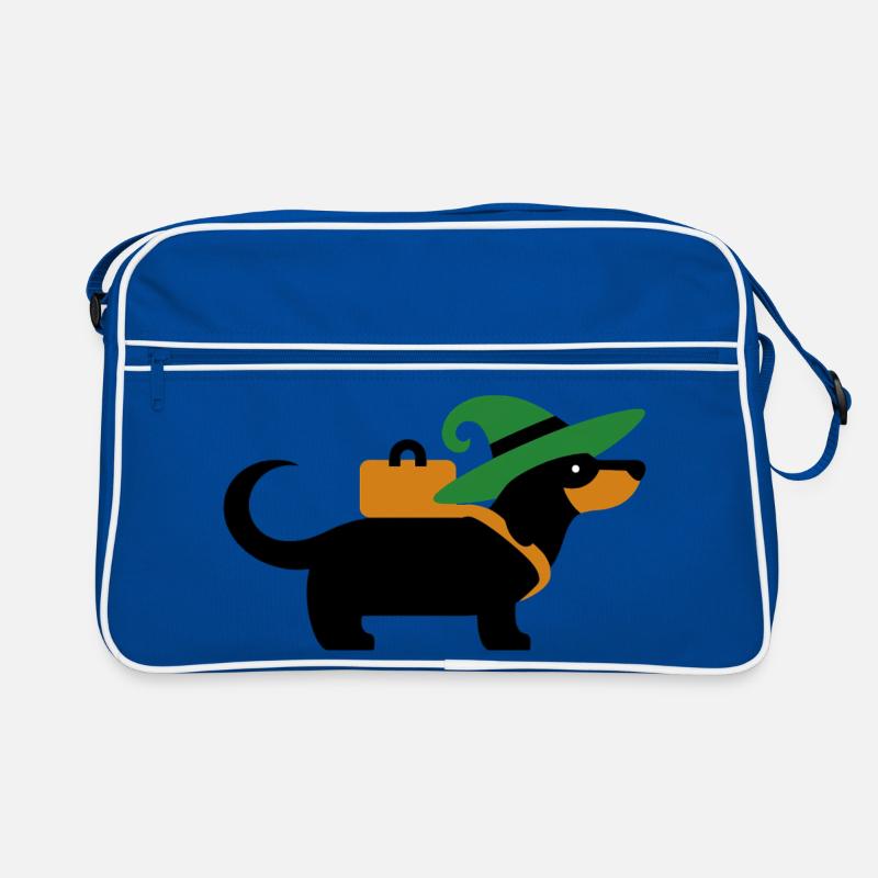 Teckel errant avec chapeau de sorcière et sac - Sac Retro - bleu/blanc