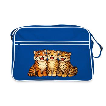 Trio joyeux : Tigre, Guépard et Jaguar - Sac Retro - bleu/blanc - Devant