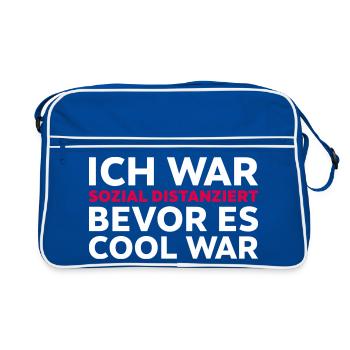 Sozial distanziert Spruch Introvertiert - Retro Tasche - Blau/Weiß - Vorne