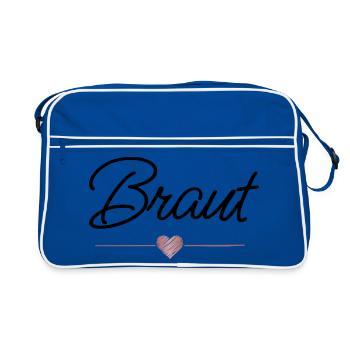 Braut Herz Hochzeit JGA Geschenk - Retro Tasche - Blau/Weiß - Vorne