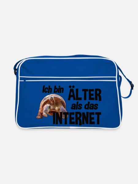 Ich bin älter als das Internet - Schildkröte - Retro Tasche - Blau/Weiß