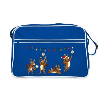 Volleyball Weihnachten Rentiere Wichtelgeschenk - Retro Tasche - Blau/Weiß - Vorne