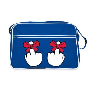 2 haende wichser mittelfinger zeigen beleidigen fi - Retro Tasche - Blau/Weiß - Vorne
