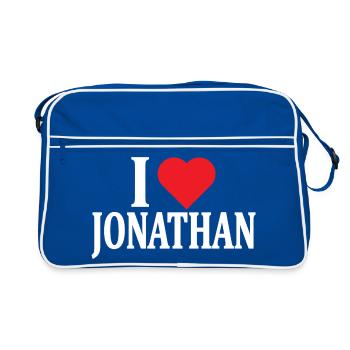 nom t-shirt J’aime Jonathan idée cadeau t-shirt - Sac Retro - bleu/blanc - Devant
