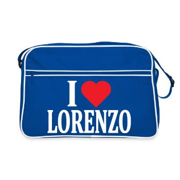 T-Shirt Name I love Lorenzo T-Shirt Geschenkidee - Retro Tasche - Blau/Weiß - Vorne