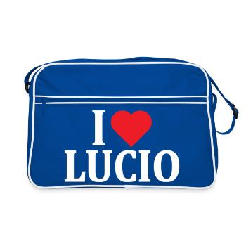 nom du t-shirt J’adore Lucio idée cadeau t-shirt - Sac Retro - bleu/blanc - Devant