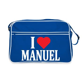 t-shirt j’aime Manuel t-shirt idée cadeau - Sac Retro - bleu/blanc - Devant