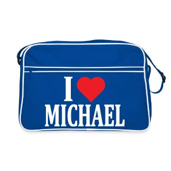 T-Shirt Ich liebe Michael T-Shirt Geschenkidee - Retro Tasche - Blau/Weiß - Vorne