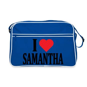 t-shirt J’aime Samantha t-shirt idée cadeau - Sac Retro - bleu/blanc - Devant
