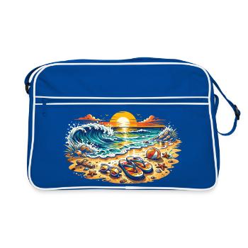 Sonnenuntergang am Strand Illustration - Retro Tasche - Blau/Weiß - Vorne