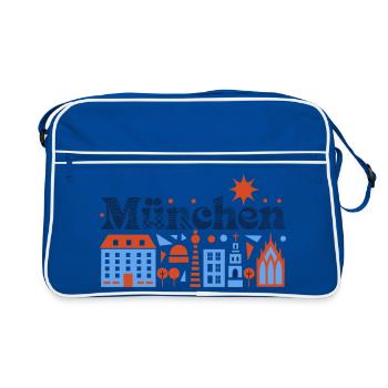 München Skyline Illustration Farbige Stadt - Retro Tasche - Blau/Weiß - Vorne