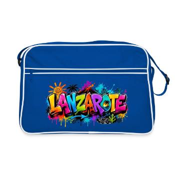 Lanzarote - Graffiti - Canary Islands - Kanaren - Retro Tasche - Blau/Weiß - Vorne