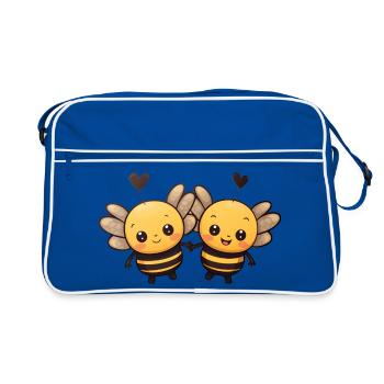 Bees Holding Hands - Retro Bag - blue/white - Front