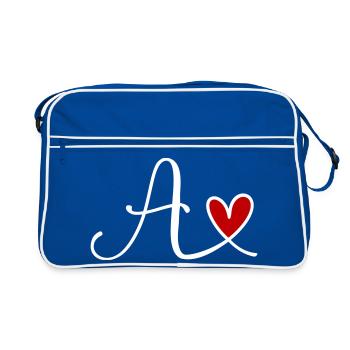 Buchstabe A Monogramm mit Herz - Retro Tasche - Blau/Weiß - Vorne
