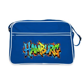 Motif de la ville de Hambourg de style graffiti - Sac Retro - bleu/blanc - Devant