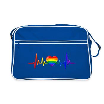 LGBTQ Herz Herzfrequenz Puls EKG Herzlinie - Retro Tasche - Blau/Weiß - Vorne