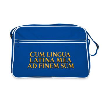 Lateinische Goldschrift Aufdruck - Retro Tasche - Blau/Weiß - Vorne