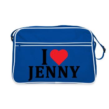T-Shirt I love Jenny T-Shirt Geschenkidee - Retro Tasche - Blau/Weiß - Vorne