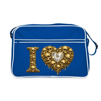 I LOVE | Golden Skull Heart – Skull Love - Retro Bag - blue/white - Front