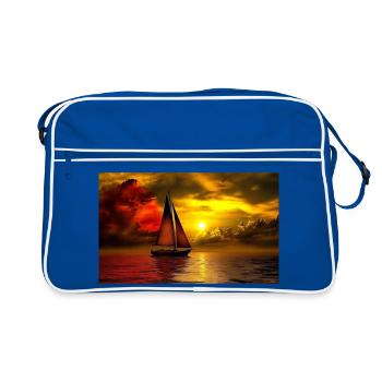 Segelboot im Sonnenuntergang - Retro Tasche - Blau/Weiß - Vorne